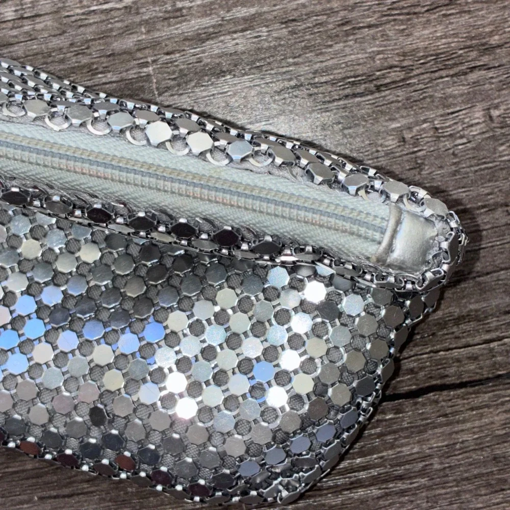 Charlotte Russe Silver Metal Mesh Zipper Pouch Y2K‎ Disco Glam Coin Purse Small